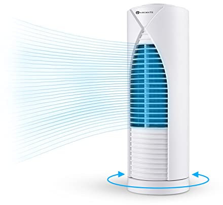 PureMate 13-inch Desktop Mini Tower Fan with 70° Oscillating, 3 Adjustable Speeds, Ultra- Quiet Cooling, Portable Bladeless Energy-Efficient and Powerful Desk Table Electric Fan (White, 13)