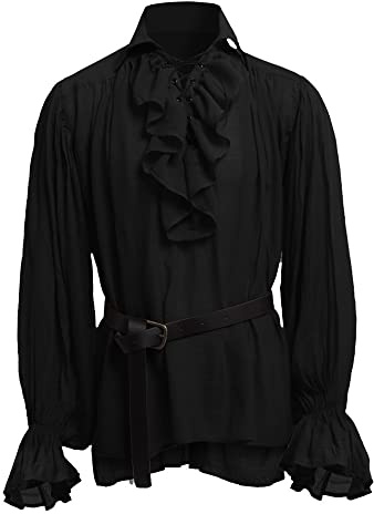 BaronHong Piratenhemd für Herren, Vampir, Renaissance, viktorianisch, Steampunk, Gothic, gekräuselt, mittelalterliches Halloween-Kostüm