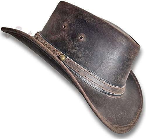 Oztrala Chapeau en Cuir Australien Huilé Outback Aussie Western Cowboy pour Homme Femme Bushman HL31, marron, Taille L