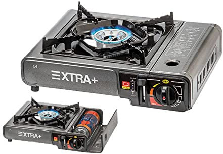 Dacada 2005 Hornillo de Gas Portátil B-250 con Maletín y 4 Cartuchos de Gas Butano de Recambio para Camping, Cocina y Exterior