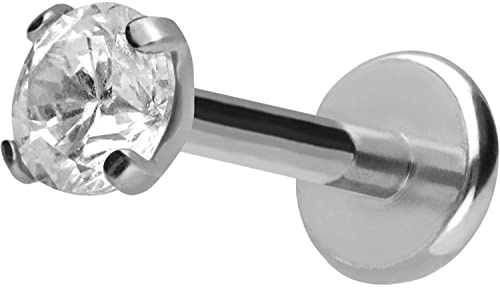 PIERCINGLINE Titan Labret mit Push Fit EINGEFASSTER KRISTALL Piercing Ohr Conch Tragus Lippe Nase Medusa Farb & Größenauswahl