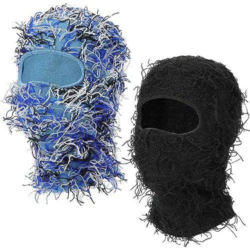 QKURT 2 Pezzi Passamontagna Stropicciato, Maschera da Sci a Maglia Facciale Completa Antivento Calda, Cappello da Motociclismo Invernale per Viso Caldo, Maschera Speciale per Feste per Uomini, A