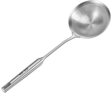 Povxlum Schaumlöffel Edelstahl 42 * 14cm, Skimmer, Schöpfkelle Edelstahl,Suppenkelle Edelstahl, Schaumkelle Edelstahl, Schöpflöffel mit Löchern für Nudeln,Heißer Topf, Frittiertes Essen