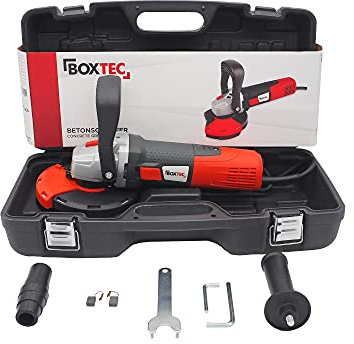 BOXTEC Betonschleifer 125 mm Sanierungsfräse Betonfräse 1.400W mit Drehzahlregelung und Absaughaube, Set mit Koffer, Kategorie:1400 W / 125mm / Starter-SET