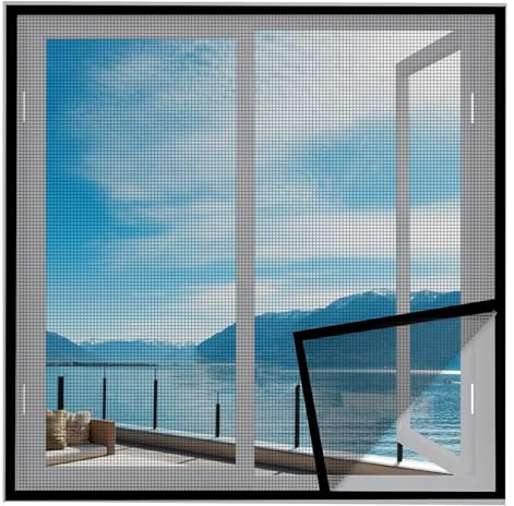 Zanzariera Adesiva 80x120cm Negro Zanzariere Su Misura con Nastri Autoadesivi per Finestra Autoadesivo Lavabile