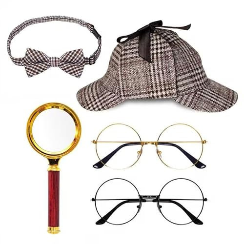 Yookat 5 pezzi costume da detective cappello da detective 100 giorni di scuola costume da detective accessori set per Halloween (retrò)