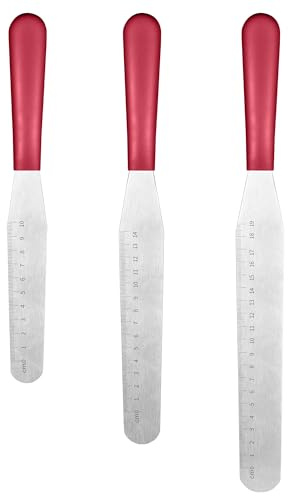 U-Taste Espátula Para Glaseado, acero 18/0, Juego de 3, 15/20/25 cm Rojo | mango antideslizante, cuchillos de Paleta para untar suavizar cupcakes crema