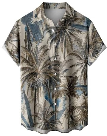 oxsdMKQ Hawaiian Shirts For Men Short Sleeve Button Down Shirt Summer Beach Shirt Fashion Palm Tree Print Shirt Beach Holiday Hawaii Shirts Classic Original Lapel Blouses Casual Streetwear Dark Gray