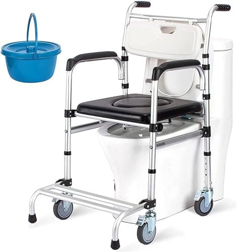 Generisch Toilettenrollstuhl Toilettenstuhl für Senioren mit Rollen Toilettenstuhl Klappbar Mit Urineimer Toilettenstuhl Fahrbar with Arms Fahrbar Höhenverstellbar Behinderte Und Schwangere,B
