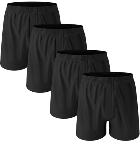 Nuofengkudu Larghi Boxer Uomo Cotone Elasticizzato Traspiranti Leggeri Unisex Pantaloni Corti Pigiama Comodi Pantaloncini Mens Underwear Mutande Briefs Intimo Pacco da 4 Nero L
