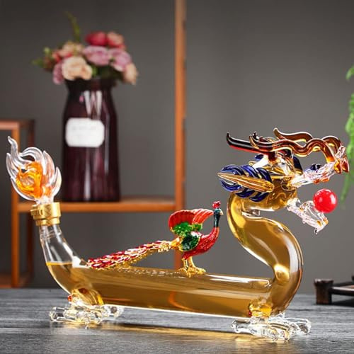 Whisky Karaffe - Whiskey Karaffe, Schnapsdrache-Whiskykaraffe Und Sternzeichen-Glaskaraffe, Phönix Auf Drachen Stehend, Schnapsspender, Tierskulpturen