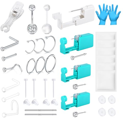 AVYRING 36 st piercingkit, engångs självpiercingpistol för navel, öron, näspiercing, professionell kroppspiercingpistol, kit, rostfritt stål kroppspiercingverktyg med peircing-smycken för kvinnor och