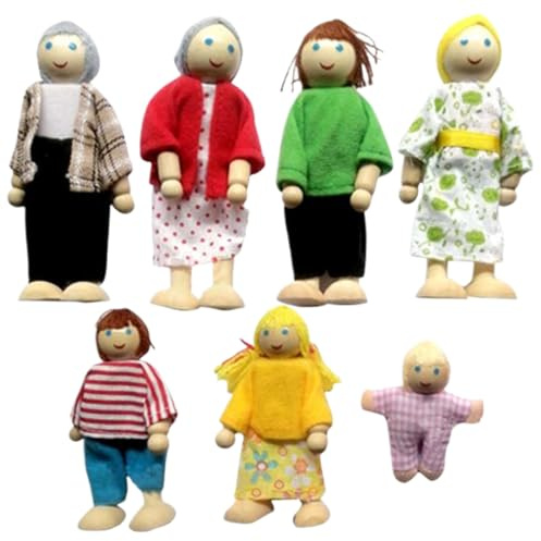 Peosaard Bambole per case delle bambole, set per famiglie completo di persone per case delle in legno con arti mobili Gioco di ruolo familiare per una calda decorazione interna di 7