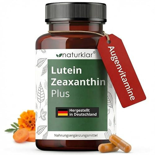 Lutein Zeaxanthin Kapseln - Augenvitamine mit beta Carotin, Lutein & Zeaxanthin hochdosiert - Vegan - 90 Augenvitamine Kapseln - Naturklar