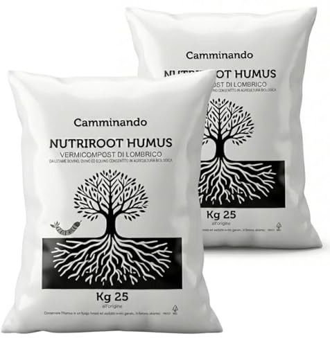 Camminando Farm - NutriRoot Humus di Lombrico Naturale | Concime Organico Biologico da Letame Maturo | Fertilizzante per Orto, Giardino e Piante in 2 Sacchi da 25kg | Prodotto Italiano