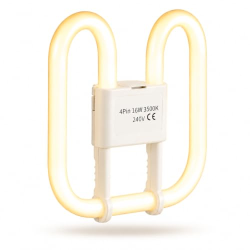 Uduvva 16W 2D Warm White 3500K 4 Pin GR10Q Light Bulb, Square Butterfly Fluorescent Lamp, Energy Saving and Long Life Flush Ceiling Light Replacement, for Compact Spaces, Office & Home Lighting