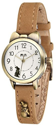 DREAMING Q&P Damen Mädchen Quarz Analog Uhr mit Leder Armband Bronze Farbe Edelstahl