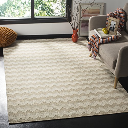 SAFAVIEH Zeitgenössische Teppich für Wohnzimmer, Esszimmer, Schlafzimmer - Dhurrie Collection, Kurzer Flor, Beige und Elfenbein, 122 X 183 cm