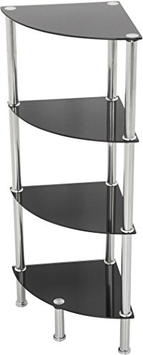 AVF S64 4 Shelf Corner Shelving Storage Unit in Black Glass and Chrome Legs