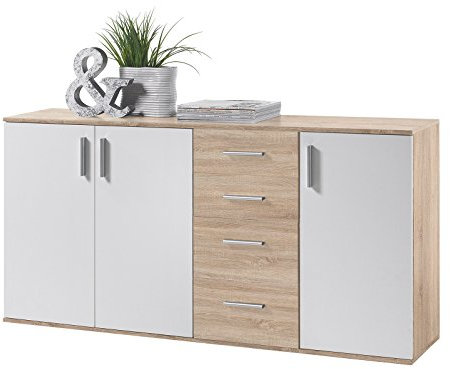möbelando Kommode Sideboard Mehrzweckschrank Schrank Standschrank Freida III Sonoma hell/Weiß
