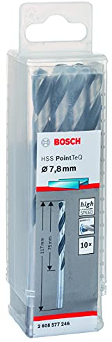 Bosch Accessories 2608577246 HSS PointTeQ (7,8 x 75 x 117 mm) - Set da 10 Pezzi di Punte Elicoidali per Trapano per Metallo, Acciaio, Fusione o Plastica, Grigio (Argento), Ø 7.8 mm