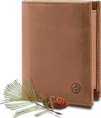 Wolfstrøm Geldbörse Herren Damen Leder Klein Münzfach RFID Hochformat 'Svåla' – Mini Portemonnaie, Slim-Wallet NFC Karten Schutz Dünn – Kleine Brieftasche, Portmonee, Geldbeutel Männer – Whiskey