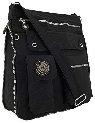 ekavale - leichte Damen-Umhängetasche - Praktische Crossbody-Handtasche - mit vielen fächern - Schultertasche wasserabweisende Damentasche (Schwarz)