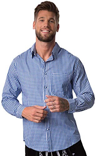 dressforfun Trachtenhemd Herren, Hemd Herren weiß blau kariert, Herrenhemden Langarm mit Knopfleiste & Brusttasche, Herrenhemd, Trachtenshirt, Oktoberfest-Kleidung