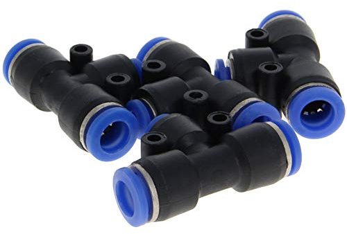 4 x PEG8-4 T-Stück zum Verbinden, Kunststoff-3-Wege-T-Stück mit reduzierenden 8 mm auf 4 mm pneumatischen Steckern, blau