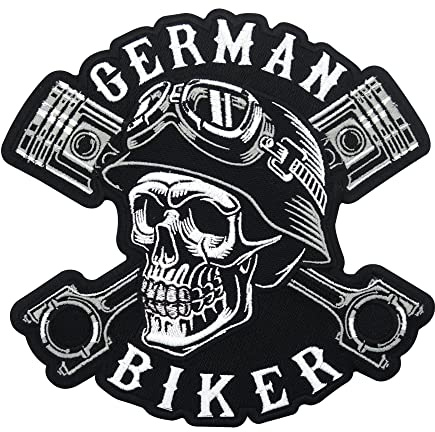 Finally Home Großer German Biker Totenkopf Patch zum Aufbügeln | Motorrad Kutte Patches, Hunde Bügelflicken, Motorradjacke Männer Flicken, Motorcycle Aufnäher für Lederwesten