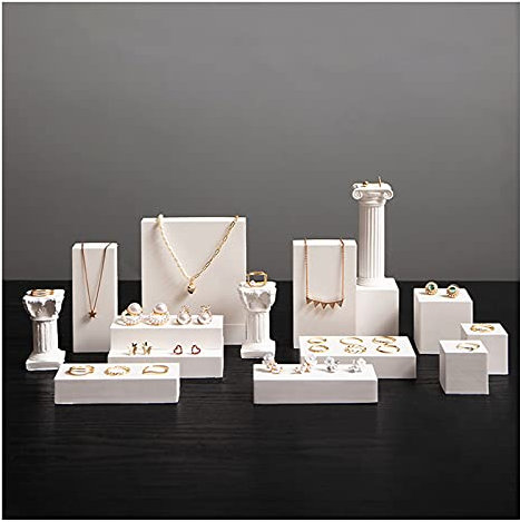 SUNESA Schmuckkästchen Weiße Schmuckanzeige Set Gips Geometrische Schmuck Organizer Schmuck Display Stand for Shows Schlafzimmer Counter Business, 13 stücke Schmuck-Organizer