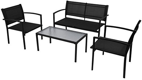 Gartenstuhl, Gartenmöbel-Set mit Bank, 4-teilig, Material: Stühle und Bank: pulverbeschichteter Stahlrahmen + Textilene-Gewebe, Outdoor-Möbel-Set