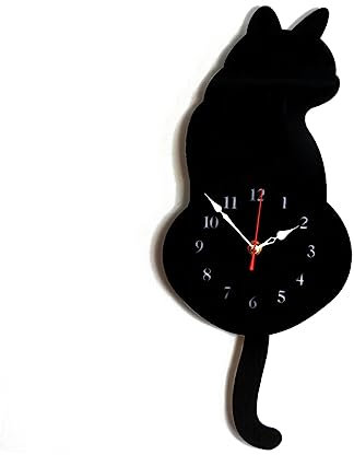 Garneck Wanduhr Katze Acryl Rahmenlose Leise Wanduhr mit Wedelndem Moderne Uhr für Wohnzimmer Kinderzimmer Dekoration Uhrwerk Heimdekoration Langlebig Leicht zu Reinigen