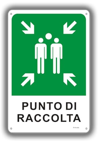 Felexdo Cartello Punto di Raccolta, 20X30CM Cartello di emergenza e sicurezza in alluminio Lunga Durata Fori pre-forati per facile installazione