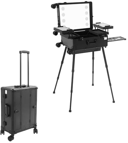 22zoll Kosmetikkoffer Trolley Schminkkoffer, Make Up Trolley Case mit Spiegel 8 LED 2 Metallschlösser, Makeup Bag Organizer für Visagisten Friseure Nageldesigner
