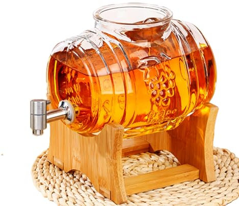 NJDQFA Glass Beverage Machine,Beverage Machine,Beverage Machine with Stand,Glass Sun Tea Can,Glass Beverage Machine Lemonade,Retro Barrel Style,Glass Drink Dispenser,stainless steel faucet,3L