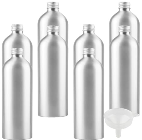 LusDoly 8 Piezas 500 ml Botella de Aluminio Plateada con Tapón de Rosca de Aluminio Plata Envase Metálico para Champú Loción Gel Cosmético Aceite Esencial Hoteles Viaje
