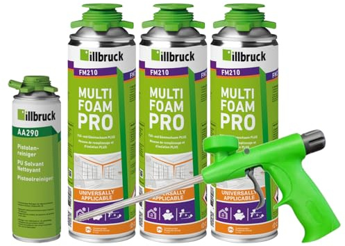 FM210 Lot de 3 mousses de construction pour fenêtres et façades - Pour montage et montage - Haute isolation acoustique - 750 ml - Avec nettoyant AA290 et pistolet à mousse Illbruck