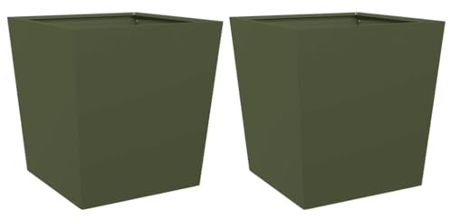 vidaXL Pflanzkübel 2 STK., Blumenkübel mit Boden, Pflanzkasten Pflanztopf für Garten Balkon Terrasse, Blumentopf Pflanzgefäß Blumenkasten, Olivgrün Stahl