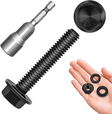 10 Stück Sechskantschrauben, Schwarze Schrauben, Flansch Schrauben, M6x35mm, Edelstahl A2 V2A, Vollgewinde, Unterlegscheiben, Federringe & Muttern/Schrauben-Sortiment mit Sechskant-Bit