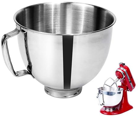 NCONCO Stainless Steel Mixer Bowl, Compatible with 4. 5 Quart/ 5 Quart Tilt- Head Stand Mixers, Dishwashable 5 QT Stainless Steel Bowl with Handle