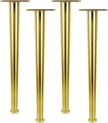 Set di 4 piedini per mobili in metallo, colore oro, per tavolo, divano, TV, con design affusolato trasparente, 20 cm e 25 cm, piedini dritti inclusi