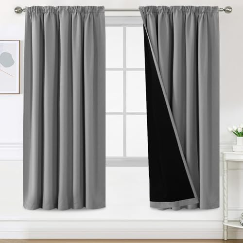 BellaHills Vorhang 100% Blickdicht mit Kräuselband 2er Set Vorhang gegen Kälte Doppellagige Vorhänge Thermogardine Wärmeisolierend Verdunklungsvorhänge H214 x B132 cm, Taubengrau