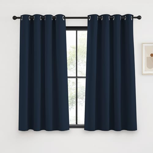 KGORGE Gardiner kort ogenomskinlig gardin mörkblå 145 x 140 cm (H x B), termisk gardin, köldskydd, mörkläggningsgardiner med öljetter, gardiner, set om 2, mörkläggningsgardiner för sovrum
