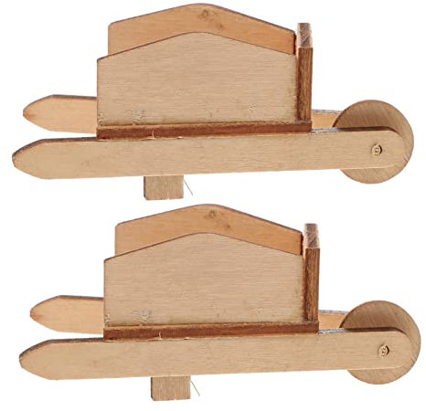 VICASKY 2pcs Miniature Wooden Wheelbarrow Models for Dollhouse Realistic Garden Decorations for Boys and Girls
