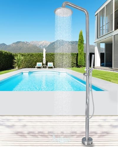 Doccia autoportante per esterni con doppio soffione e doccetta portatile, perfetta per giardino, piscina, patio, spa in spiaggia e relax all'aperto