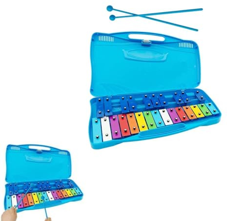 Carillon Xilófono Escolar 25 Teclas, Vibráfono, Xilófono de 25 notas con mazos cromáticos glockenspiel instrumento musical de percusión azul,