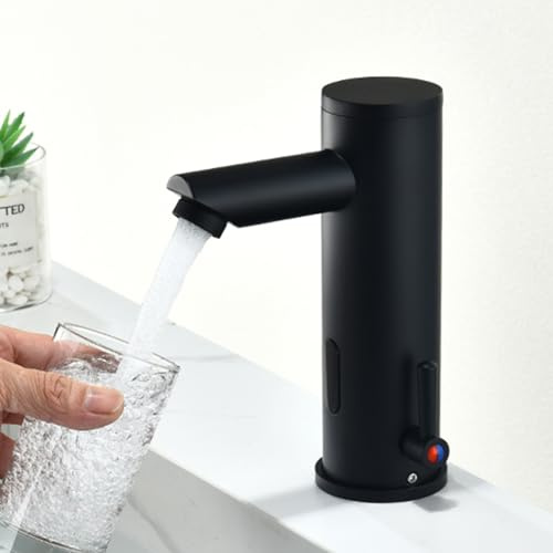 XJTNLB Grifo con Sensor Grifo Automatico Negro Baño Pila Grifo Lavabo con Sensor Agua Fria y Caliente,Bajo