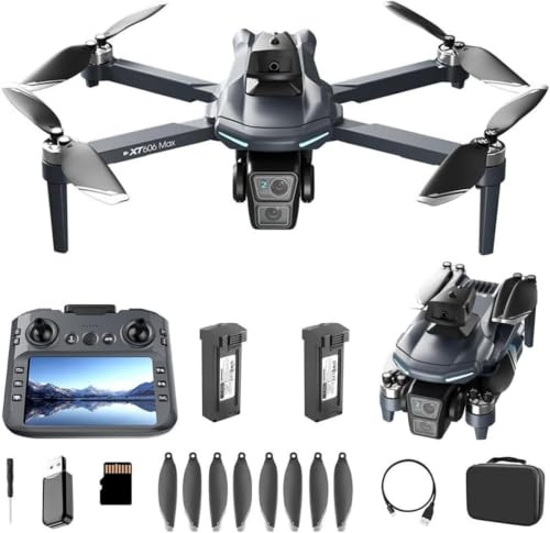 LKVVXTR Drone GPS con Dotato di Due Telecamera HD Grande Schermo Quadricottero Pieghévole Volo Circa 30-40 Minuti per Principianti e Adulti