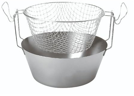 Artame ART23224 – Friteuse inox traditionnelle dite friteuse du Nord fond thermique et panier acier étamé - Ø 24cm, 2.8l